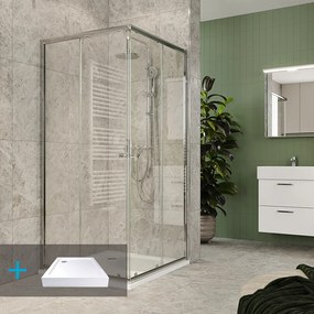 Mereo Mereo, Kora Lite sprchový set: sprchovací kút 90x90x185 cm, chróm ALU, sklo číre, 90 cm, vanička, sifón, MER-CK34123ZH