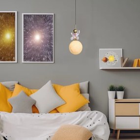 Detský luster na lanku ASTRONAUT 1xE27/60W/230V pr. 15 cm zlatá/béžová