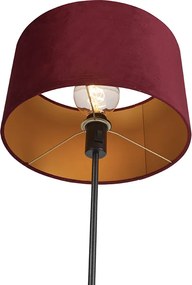 Stojaca lampa čierna s červeným zamatovým tienidlom so zlatom 35 cm - Parte