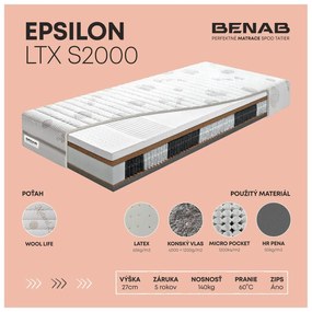BENAB EPSILON luxusný ortopedický taštičkový matrac 140x200 cm Prací poťah Wool Life
