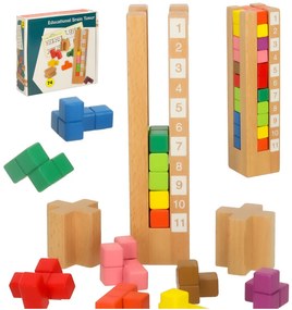 KIK Drevená Montessori veža s farebnými kockami a blokmi