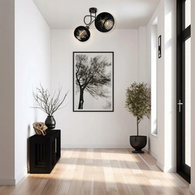 BERGE LED stropné svietidlo 2XE27, drevené, čierne