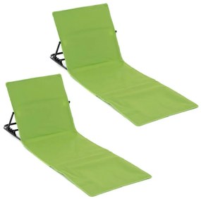 Nastaviteľná plážová podložka s operadlom, zelená, 2 ks