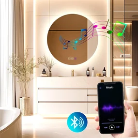 Rea Round, okrúhle LED zrkadlo s ryhovaným rámom 60 cm + bluetooth, HOM-06509