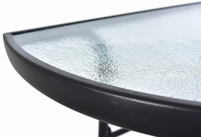 Polkruhový čierny sklenený stolík na balkón