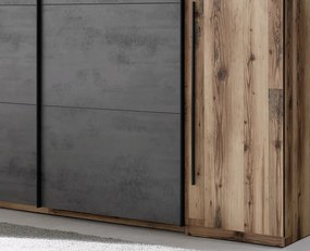 Šatníková skriňa Sarnia, 312 cm, zrubová dosky / tmavý betón