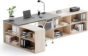 Kancelársky písací stôl s úložným priestorom BLOCK B02, 320x160 cm, dub prírodný/grafit