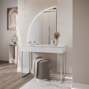 TOALETNÝ STOLÍK NESSIE BIELY ĽAVÝ + STRIEBORNÝ PODSTAVEC + ZRKADLO POLMESIAC