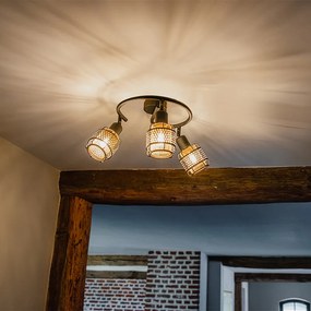 Dizajnové stropné svietidlo čierne so zlatom 3-svetlo okrúhle - Noud