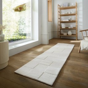 Slonovinový ručne tkaný vlnený behúň 60x230 cm Checkerboard – Flair Rugs