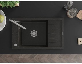 Mexen Elias, 1-komorový granitový drez 795x480x200 mm a drezová batéria Flora, čierna-zlatá metalíza, 6511-75-670401-00