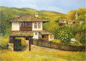 Sklenený obraz - Chalúpky v lete (70x50 cm)
