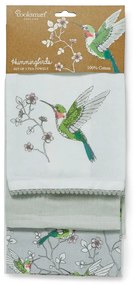 Súprava 3 sivých kuchynských bavlnených utierok Cooksmart ® Hummingbirds