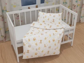 Biante Detské bavlnené posteľné obliečky do postieľky Sandra SA-461 Zvieratká medzi hviezdičkami na bielom Do postieľky 90x140 a 50x70 cm