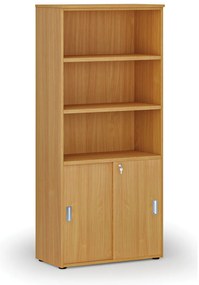 Kombinovaná kancelárska skriňa PRIMO WOOD, zasúvacie dvere na 2 poschodia, 800 x 420 x 1781 mm, buk