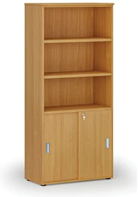 Kombinovaná kancelárska skriňa PRIMO WOOD, zasúvacie dvere na 2 poschodia, 800 x 420 x 1781 mm, buk