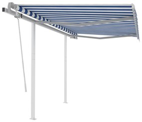 Ručne zaťahovacia markíza so stĺpikmi 3,5x2,5 m modro-biela 3069916