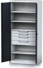 Dielenská skriňa MECHANIC, 1950x920x500 mm, 4 police, 4 zásuvky antracitové dvere