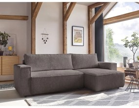 Taupe menčestrová rozkladacia/s úložným priestorom rohová pohovka Nihad – Bobochic Paris