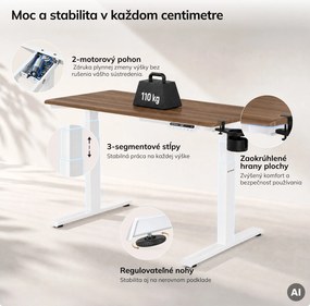 Elektrický stôl s nastaviteľnou výškou ergonomický biely/orech,1200x600 mm: ARIA
