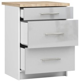 Spodná kuchynská skrinka s doskou OLIWIA S60 3SZ biela / metalická, lesk