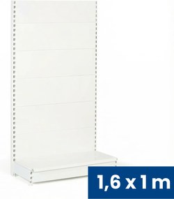 Predajný regál jednostranný, plné steny, 1600 x 1000 x 450 mm, základná, biela