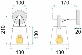 Toolight - Kovová nástenná lampa s remienkom 1xE27 APP467-1W, biela-hnedá, OSW-06916