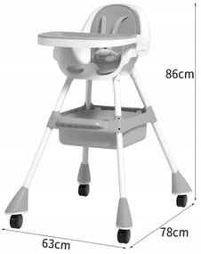 Praktická detská stolička na kŕmenie 3v1 ružová