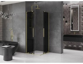 Mexen Velar L Duo, sprchový kút s posuvnými dverami 100 x 100 cm, 8mm šedé sklo, zlatá matná, 871-100-100-02-43-55