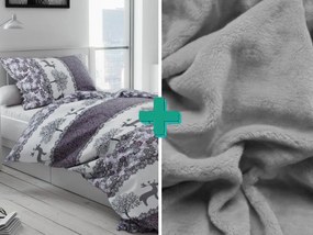 Obliečky mikroplyš VIANOČNÉ SOBY sivé + plachta mikroplyš SOFT 90x200 cm svetlosivá