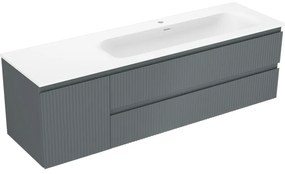 Mexen Rivel, kúpeľňová skrinka 160 cm s pravým umývadlom Vela, 2S, 1D, drážkovaná, grafitová/biela matná, 91A23-16047-3-BBFFF66-W23P01