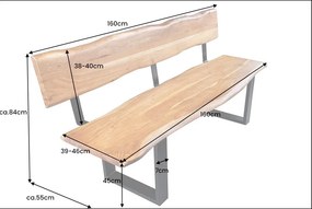 Dizajnová lavica s opierkou Massive Honey 160 cm akácia 40mm