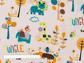 Biante Detský bavlnený záves Sandra SA-008 Tyrkysové a oranžové zvieratká z džungle 135x210 cm