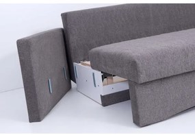 Čalúnená rozkladacia trojmiestná pohovka PAUL na každodenné spanie s opierkami na ruky sivá