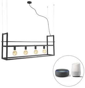 Inteligentné závesné svietidlo čierne s poličkou Veľké 4-žiarovkové vrátane Wifi G95 - Cage Rack