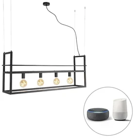 Inteligentné závesné svietidlo čierne s poličkou Veľké 4-žiarovkové vrátane Wifi G95 - Cage Rack