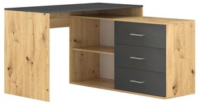 Písací stôl so zásuvkami a univerzálnym rohom P/L JULES dub artisan/antracit