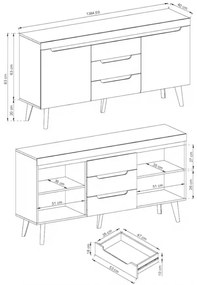 Komoda Nordi 160 cm s šuplíky černá/dub artisan