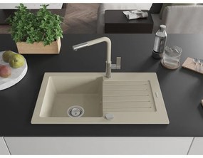 Mexen Pablo, 1-komorový granitový drez 752x436x161 mm a drezová batéria Flora, béžová, 6510-69-670401-09