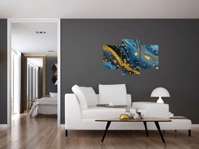 Obraz - Modrá abstrakcia so zlatom (90x60 cm)