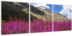 Obraz scenérie horské lúky (s hodinami) (90x30 cm)