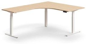 Výškovo nastaviteľný stôl QBUS, rohový, 1600x2000 mm, biely rám, dub
