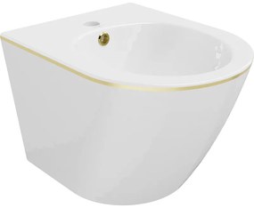 Mexen Lena, závesný bidet 480x370x325 mm, biela - zlatý okraj, 35224805