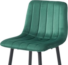 Barová stolička POZZA VELVET s čiernymi nohami, tmavozelená