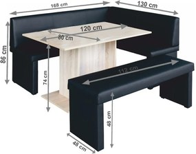 Jedálenský komplet, čierna/dub sonoma, pravý, MODERN