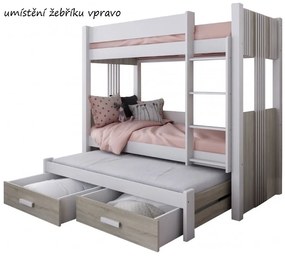 Detská poschodová posteľ z masívu borovice ARTEN III s prístelkou a šuplíky - 200x90 cm - biela/grafitová