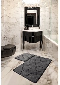 Súprava 2 tmavosivých obdĺžnikových kúpeľňových predložiek Foutastic Wave