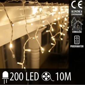 Vianočná led svetelná záclona vonkajšia + programy - 200led - 10m teplá biela