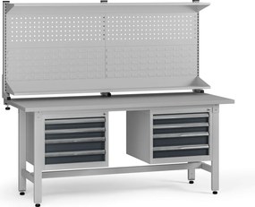 Výškovo nastaviteľný dielenský stôl G5 s nadstavbou, 1800 x 750 x 800-1000 mm, 2x kontajner, 8 zásuviek, grafit