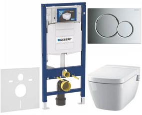 GEBERIT Duofix súprava 5v1 - inštalačný modul, závesná sprchová toaleta Rimless a Softclose sedátko TECEone, tlačítko Sigma01, 115.770.21.5 (lesklý chróm), 111.300.00.5 NT2